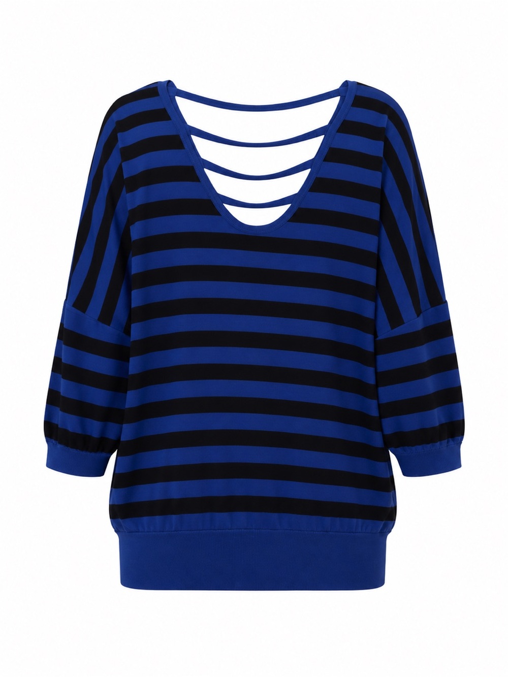 Arden B Womens Blue & Black Striped Open Back Batwing Top L